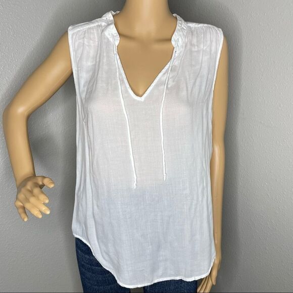 Anthropologie Cloth & Stone Sleeveless Blouse White High Low Hem Sheer Sz Small - Picture 1 of 13